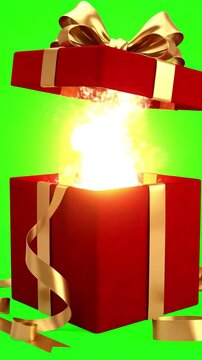 Green Screen opening beautiful gift box with ribbons and big bow 5 videos in 1 unpacking 3d animation elements on alpha channel untying decorative knot 4k ultra hd 3840x2160 scene distortion, overlay