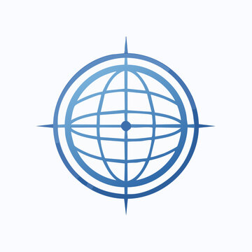 Blue globe icon with grid and compass points