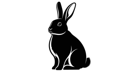 Black silhouette of a rabbit sitting upright with long ears. © Wa