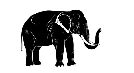 Obraz premium Black Silhouette of Majestic Elephant Standing Side Profile.