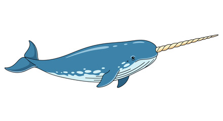Blue Narwhal Whale with Long Tusk Illustration. © Wa