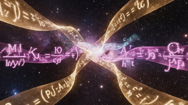 Abstract Space Galaxy with Swirling Math Equations and Formulas