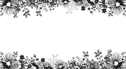 Black and White Floral Border Design Element.