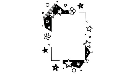 Obraz premium Black Letter C with Stars and Flowers.