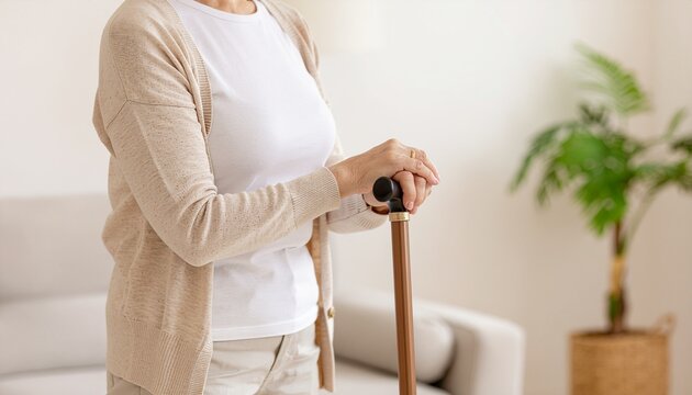 杖を突いている女性