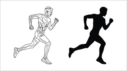 Obraz premium Running man sprinting illustration, athletic race competition concept, speed and motion symbol, fast human movement, minimal black vector silhouette for sports and fitness design.