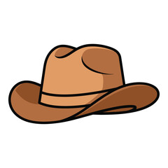 Brown cowboy hat with wide brim and black outline isolated on white background icon
