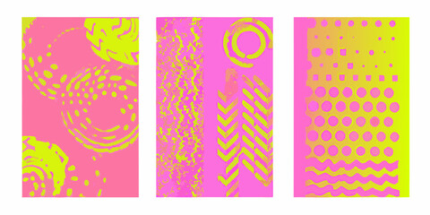 Obraz premium Vibrant abstract patterns in pink and yellow arranged as a triptych