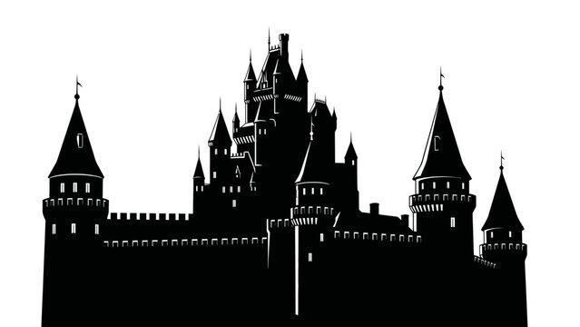 Medieval Castle Silhouette Architecture Design.
