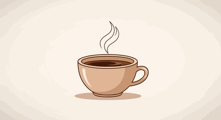 Obraz premium Cartoon steaming hot coffee cup with subtle background texture