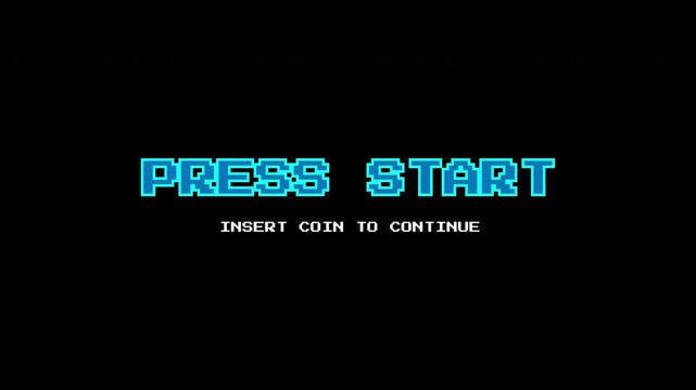 8 bit game start screen with press start text suitable for gaming websites, blogs, or vintageinspired design projects.