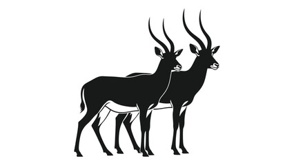Two impala stand side by side depicted as a striking black silhouette against white © Payara