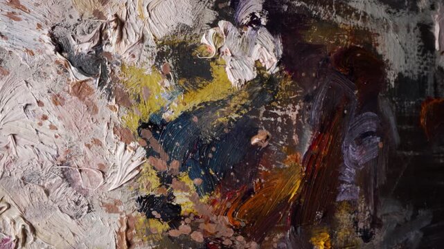 Abstract chaotic spots, smears, splashes of paint. Close-up texture of brush strokes