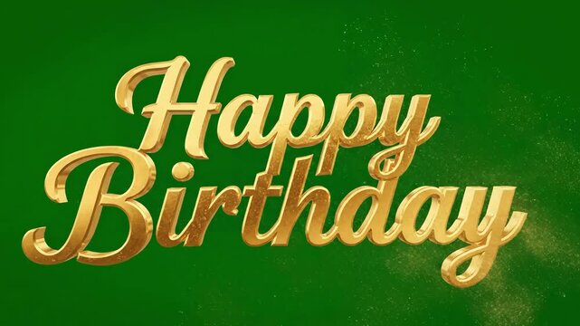 Green Screen golden happy birthday lettering isolated on background scene 1 with distortion, overlay, glitch, static noise, scan lines black background, 4k animated video loop