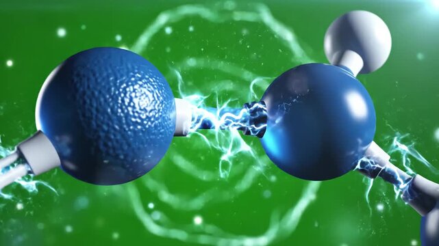 Green Screen opaque covalent bond between three ozone molecules o3 particles floating around in the layer scene 1 with distortion, overlay, glitch, static noise, scan lines on black background, 4k