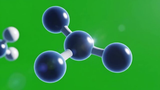 Green Screen opaque covalent bond between three ozone molecules o3 particles floating around in the layer scene 3 with distortion, overlay, glitch, static noise, scan lines on black background, 4k