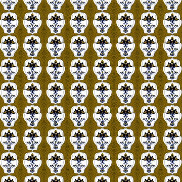 Floral Symmetry Fashionable floral pattern with symmetry: complex, fantastic, fairytale, unreal, mystical symmetrical flowers on a white and brown background Oriental style