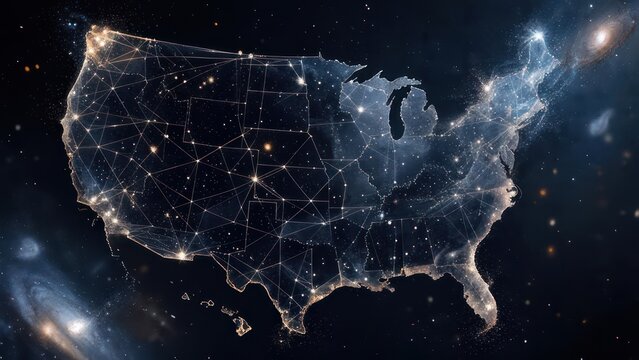 US map, cosmic network, interconnected states