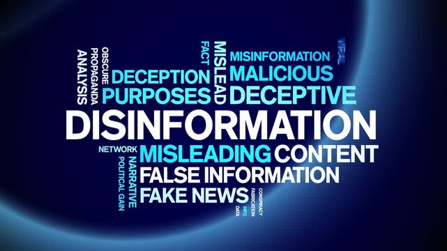 Disinformation animated word cloud-text design animation tag kinetic typography seamless loop.