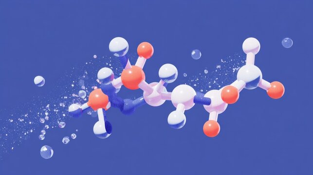 Glossy orange and white molecular structure, biotech. 