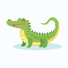 Fototapeta premium Cute cartoon green alligator smiling isolated on white