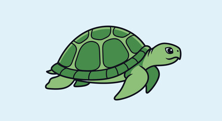 Cute cartoon sea turtle swimming illustration on light blue background © tri