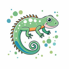 Obraz premium Cute green cartoon lizard smiling with colorful dots