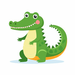 Cute green cartoon alligator standing on white background
