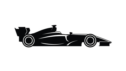 Sleek black silhouette of a formula one racing car in profile view