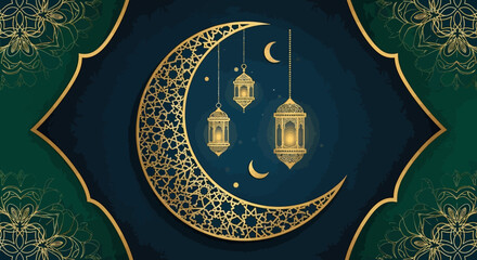 Crescent Moon with Lanterns Islamic Symbol. © siti sariyati