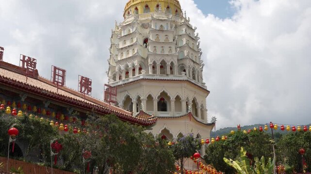 Low Angle View of Kek Lok Si Temple Pagoda Tower Landmark Penang Malaysia
