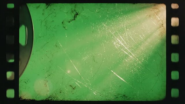 Green Screen old film strip reel footage scene 4 with distortion, overlay, glitch, static noise, scan lines on black background, 4k animated video loop