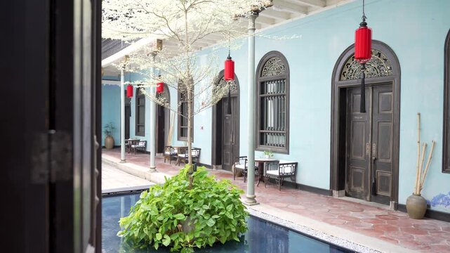 Historic Hall Interior of Cheong Fatt Tze Blue Mansion Heritage Architecture Penang Malaysia