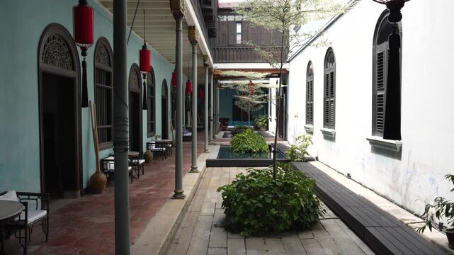 Historic Courtyard at Cheong Fatt Tze Blue Mansion Colonial Architecture Penang Malaysia