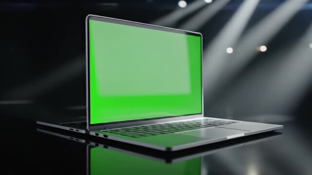 Green Screen laptop frameless camera rotation around the device video includes a luma matte mask and tracking layer 30fps 4k uhd scene 4 with distortion, overlay, glitch, static noise, scan lines on