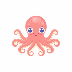 Cute pink cartoon octopus with happy face illustration © Yakup