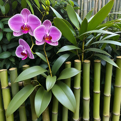 Obraz premium the orchid's rose has blossomed in a bamboo fence