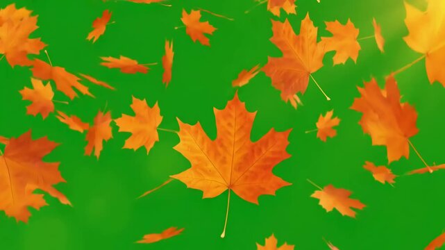Green Screen falling autumn leaves 4k animation video with a background orange flutter down fall season use it for your project presentation or to provide beautiful relaxing environment scene 3