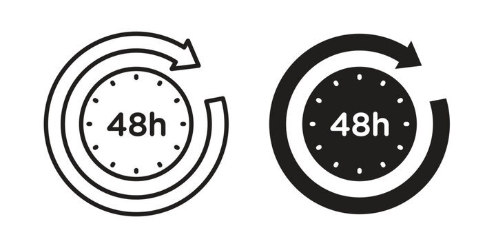 48 hours icon clipart symbol isolated on white background. Flat and stroke designs.