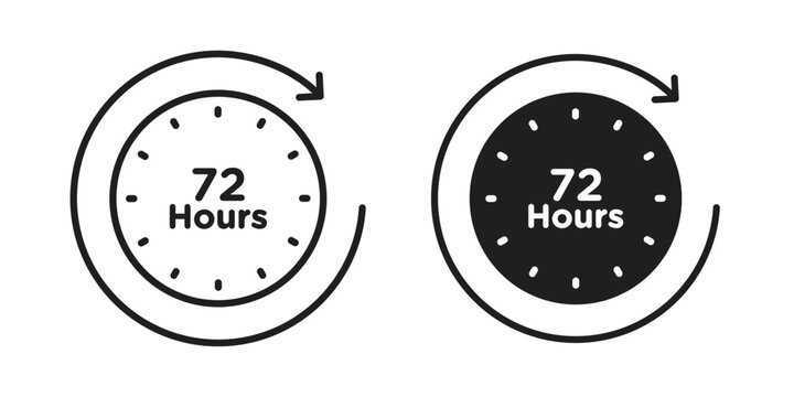 72 hours icon clipart symbol isolated on white background. Flat and stroke designs.