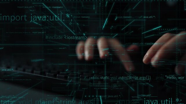 A captivating image showcasing hands actively typing on a keyboard amidst floating lines of code and digital elements, illustrating the essence of technology and programming. Xenic