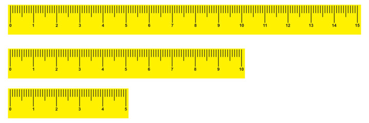 Measuring chart 5,10,15 inches. Set of ruler scales twelve, fourteen. Sewing tool icons. Length measurement math, distance, height. Measuring rulers in centimeters set 1to 15 cm vector scale measuring