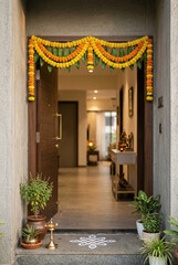 Fototapeta premium Indian home entrance decorated for Gudi Padwa festival