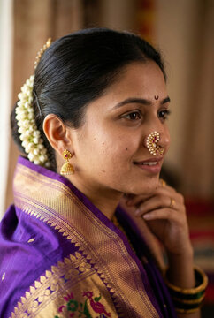Marathi woman in traditional Paithani saree for Gudi Padwa festival