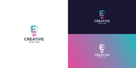 smart bulb logo icon. bulb logo technology. initial logo design E