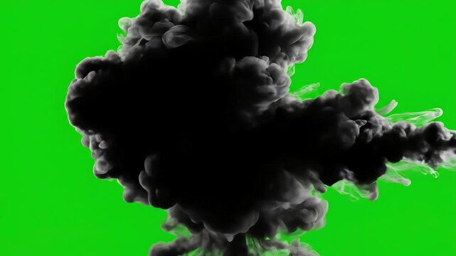 Green Screen black smoke on a background chroma key realistic dark cloud best for using in composition scene 4 with distortion, overlay, glitch, static noise, scan lines background, 4k animated video
