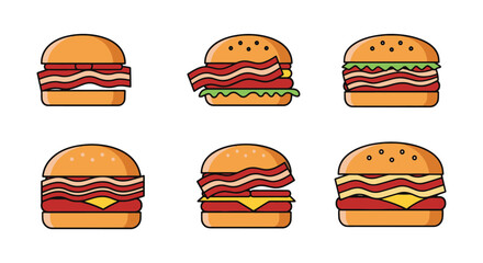 Bacon Burger Line art vector minimal color theme abstract
