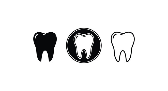Collection of three distinct molar-tooth vector graphic icons representing dental health concepts