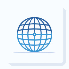 Minimalist blue globe icon with central marker point