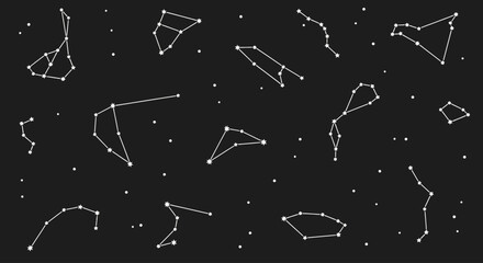 Minimalist constellation pattern with scattered stars on black background © Ika